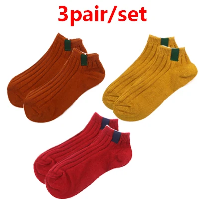 3pairs G 3 пары модных новых осенне-зимних женских Хлопковых Носков короткие носки до щиколотки Теплые повседневные однотонные/Полосатые/красные милые носки с сердечками - Цвет: 3pairs G
