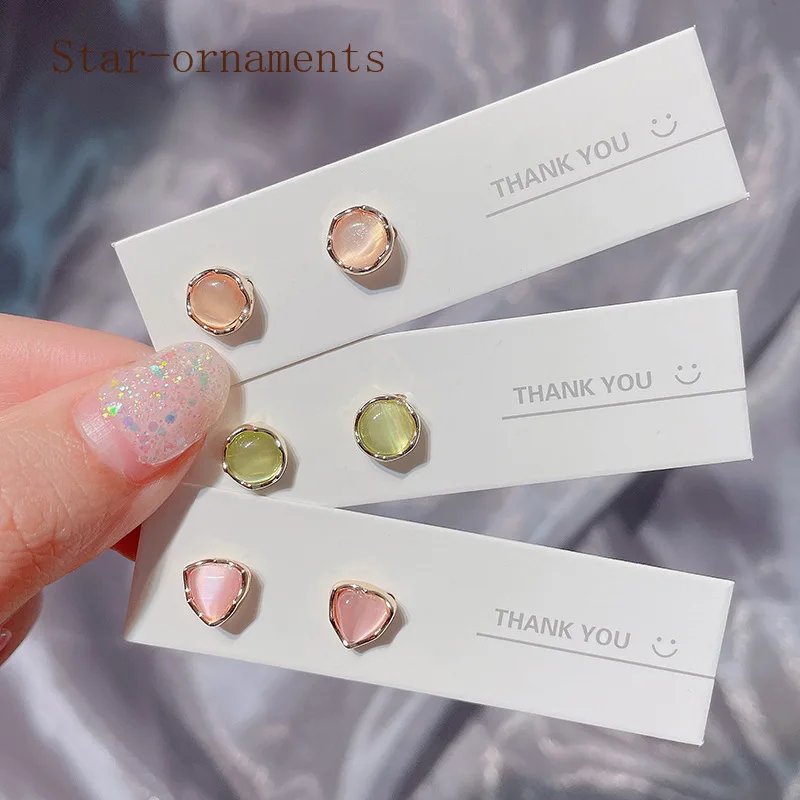 

925 Sterling Silver Colorful Opal Ear Studs Exquisite Daily Simple Temperament Four-leaf Clover Love Fashion Earrings For Women