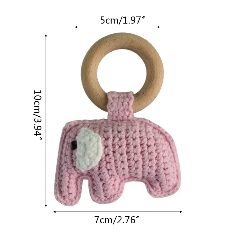 

Baby Rattle Wooden Ring Crochet Knitted Elephant Teether Infant Teething Soother 23GD