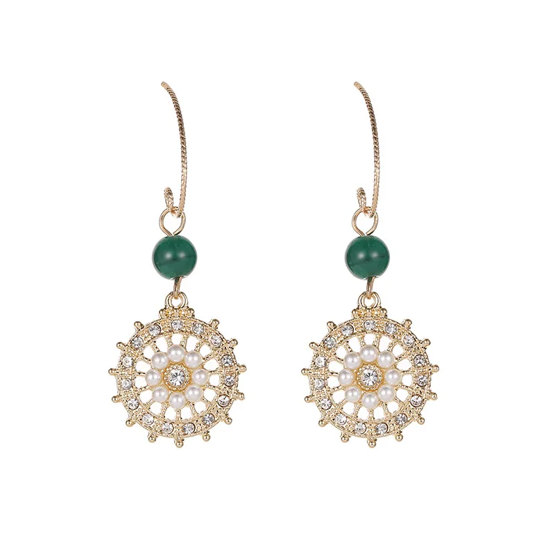 Винтаж золотой круглый цветок висячие серьги свадебные жемчужные цветы для