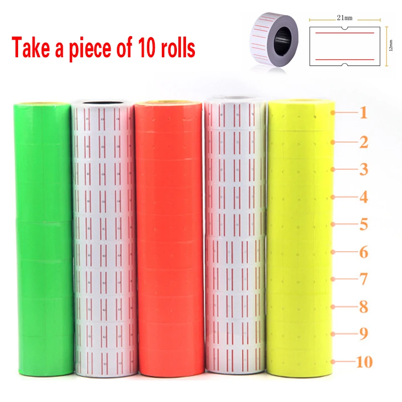 

10 Rolls Adhesive Price Labels Paper Tag Sticker Single Row Label Suitable For Grocery 21mmX12mm For MX-5500 Price Gun Labeller