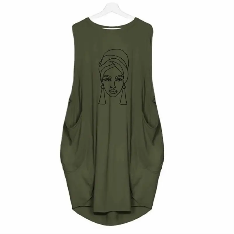 

Dress Pocket Loose Sleeveless Dress African Woman Sleeveless Dress Letters Print Maxi Beach Vintage Women Dresses Vestido De
