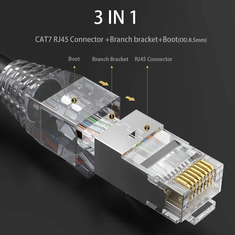 Фото Модульный разъем RJ45 для сетевого кабеля WANJEED CAT6A, CAT7, 8P8C, позолоченный кабель локальной сети, обжимной разъем RJ45, Cat7 №3