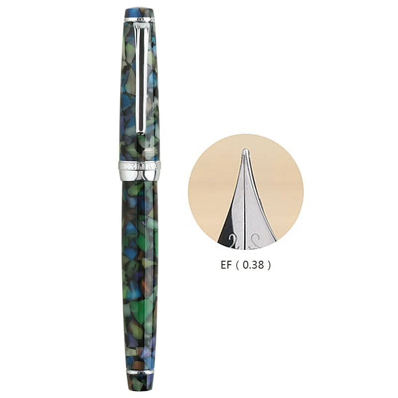 Green-0.38mm Перьевая ручка чернила полностью металлические ручки с зажимом Moonman Delike New Moon Смола перьевая ручка Иридиум дополнительный тонкий наконечник школьные офисные принадлежности - Цвет: Green-0.38mm