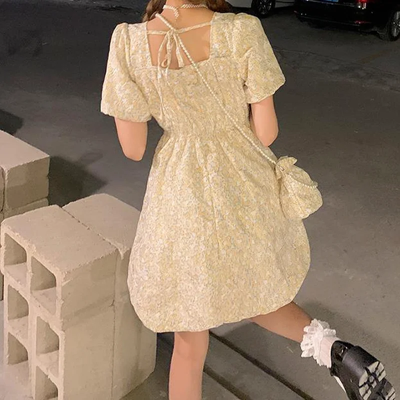 

Women Floral Puff Sleeve Dresses for Women Summer 2021 Casual Square Collar Kawaii Cute Sweet Dress Elegant Sundress Robe Femme