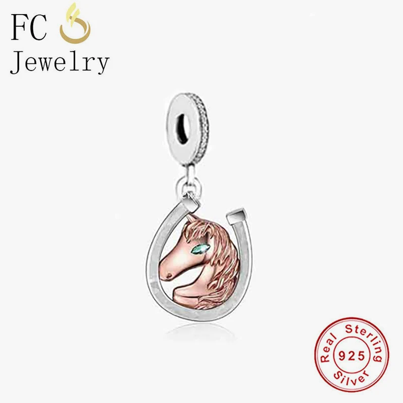 

FC Jewelry Fit Original Pandora Charm Bracelet 925 Sterling Silver Good Luck Horseshoe Unicorn Bead For Making Women Berloque