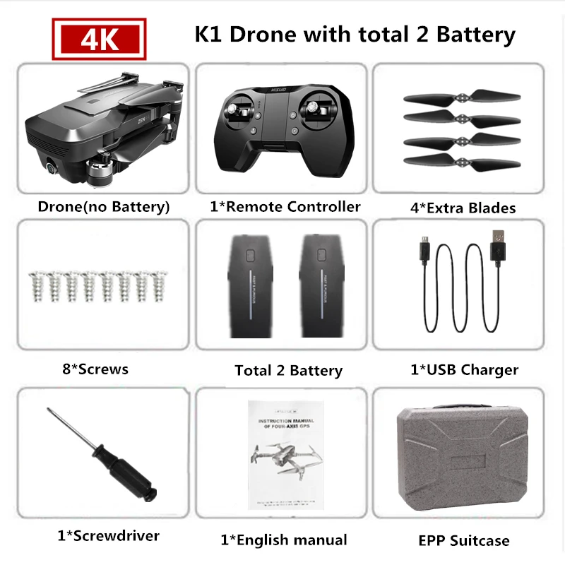 EPP Bag 2B Visuo ZEN K1 Радиоуправляемый Дрон GPS с 4K HD Двойная камера управление жестами Квадрокоптер с 5G Wifi камера полета 28 минут Дрон VS F11 B4W - Цвет: EPP Bag 2B