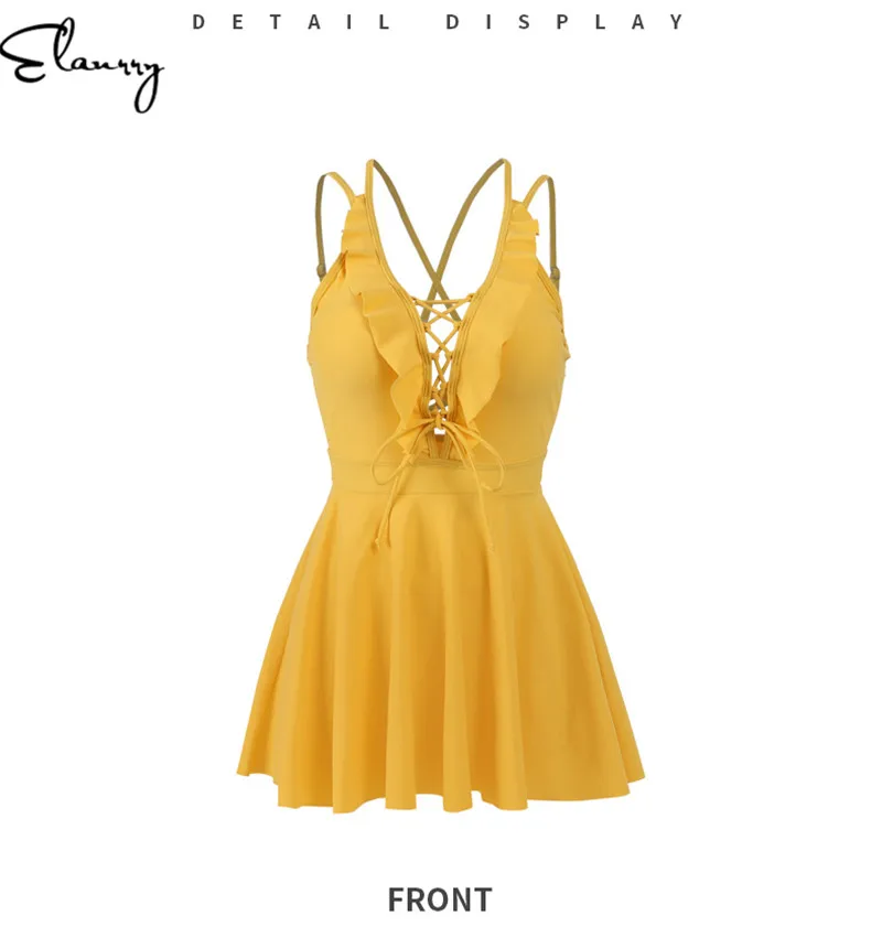 Женский Мягкий купальный костюм 2019 Новый бандаж оборки Однотонная юбка Цельный