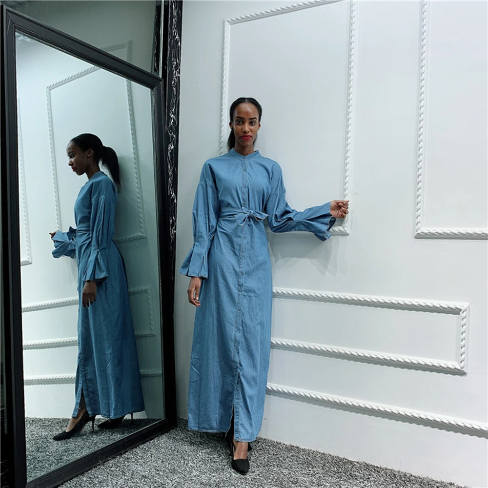 Caftan Дубай Abaya хиджаб мусульманское джинсовое платье Катар саудовские арабские