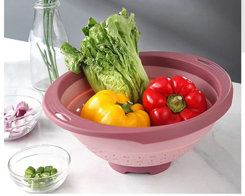 

Fruit Vegetable Washing Basket Strainer Eco-Friendly Non-stick Foldable Silicone Household Colander With Handles Kitchen Tools