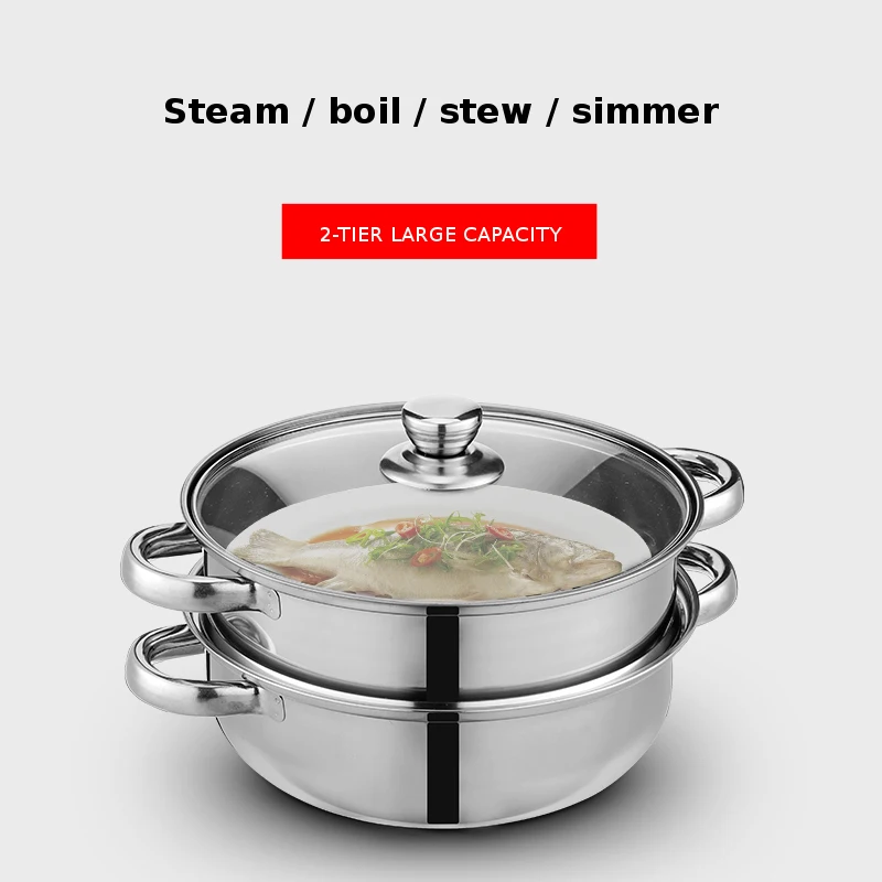 

Stainless Steel 2 layer Thick Steamer pot Soup Steam Pot Universal Cooking Pots for Induction Cooker Gas Stove Hotpot Steam Pot