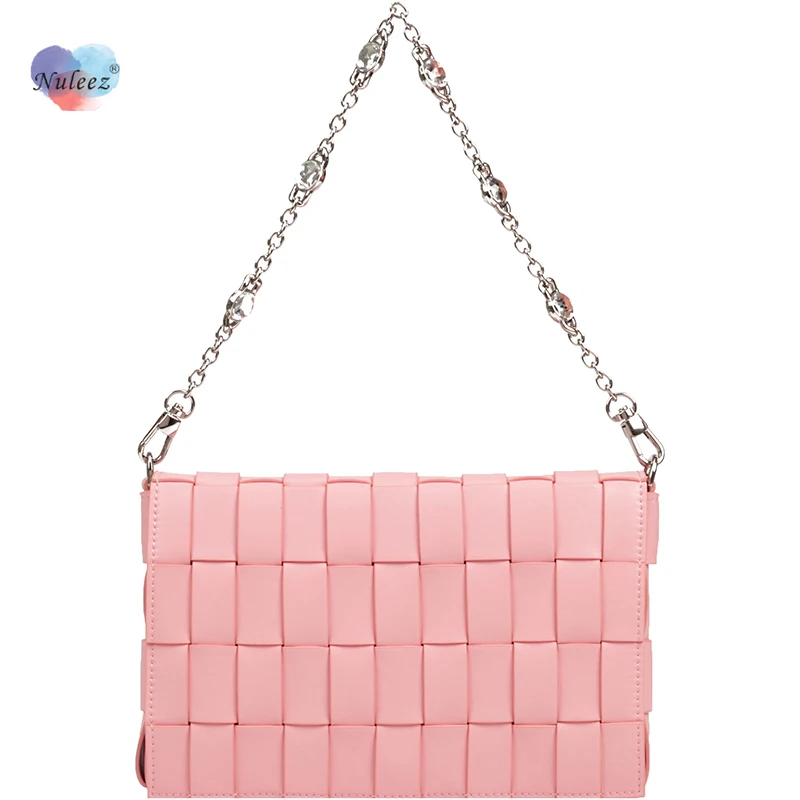 

Nuleez weaving leather art bag women diamond chains decoration cowhide fashion bag new collection