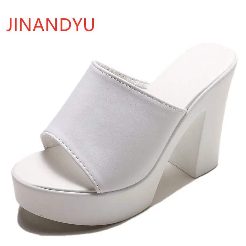 

Chunky Heels for Party Woman Platform Sandals High Heel Leather Slippers Women New White Black High Heel Sandals with Platforms