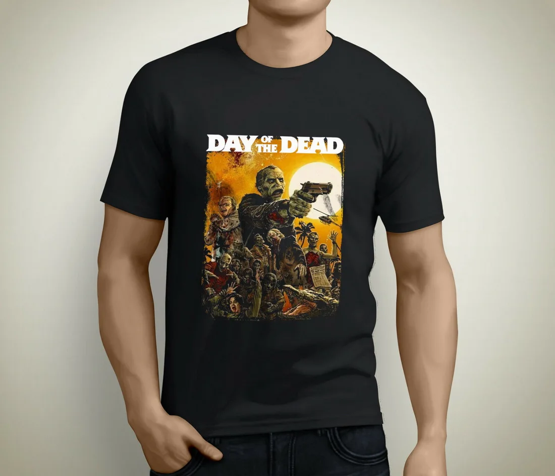 Винтажные мужские черные топы с коротким рукавом и принтом День мертвых футболка