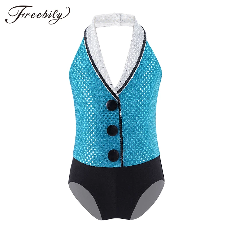 

Toddler Kids Girls Gymnastics Leotard Ballet Leotards Dance Wear Sequins Halter Ballet Dance Bodysuits for Stage Performance
