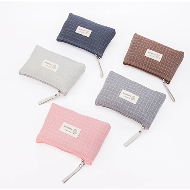 

Grid Canvas Cosmetic Box Outdoor Swimming Bath Supplies Waterproof Dustproof Zipper Organizer Student Portable Pencil Case