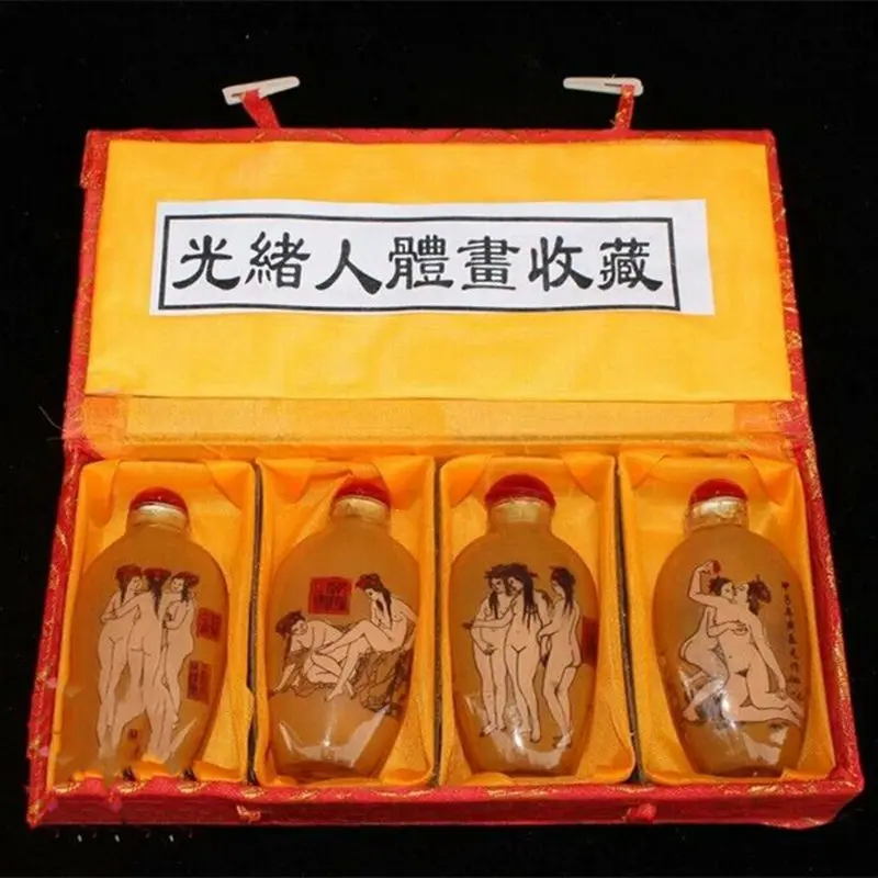 

China Old Beijing Snuff Bottle Built-In Painting Naked Woman a Suit of 4 Collection Ornaments Decoration Gift