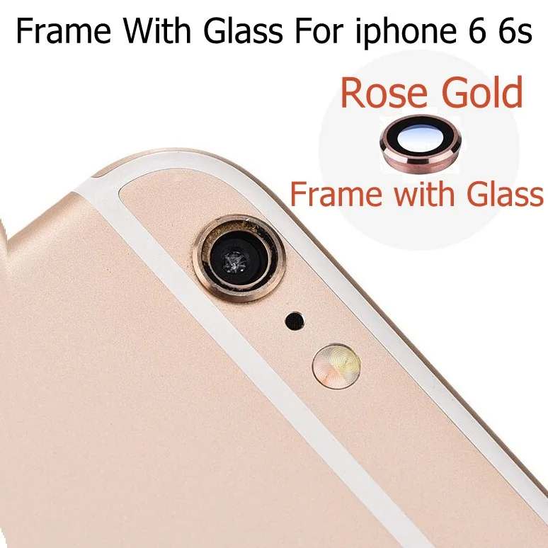 Rose Gold For i6 6s Задняя камера стеклянная крышка объектива с держателем рамы для iPhone 6 6S 7 8 Plus стеклянная линза камеры+ рамка запасные части - Цвет: Rose Gold For i6 6s