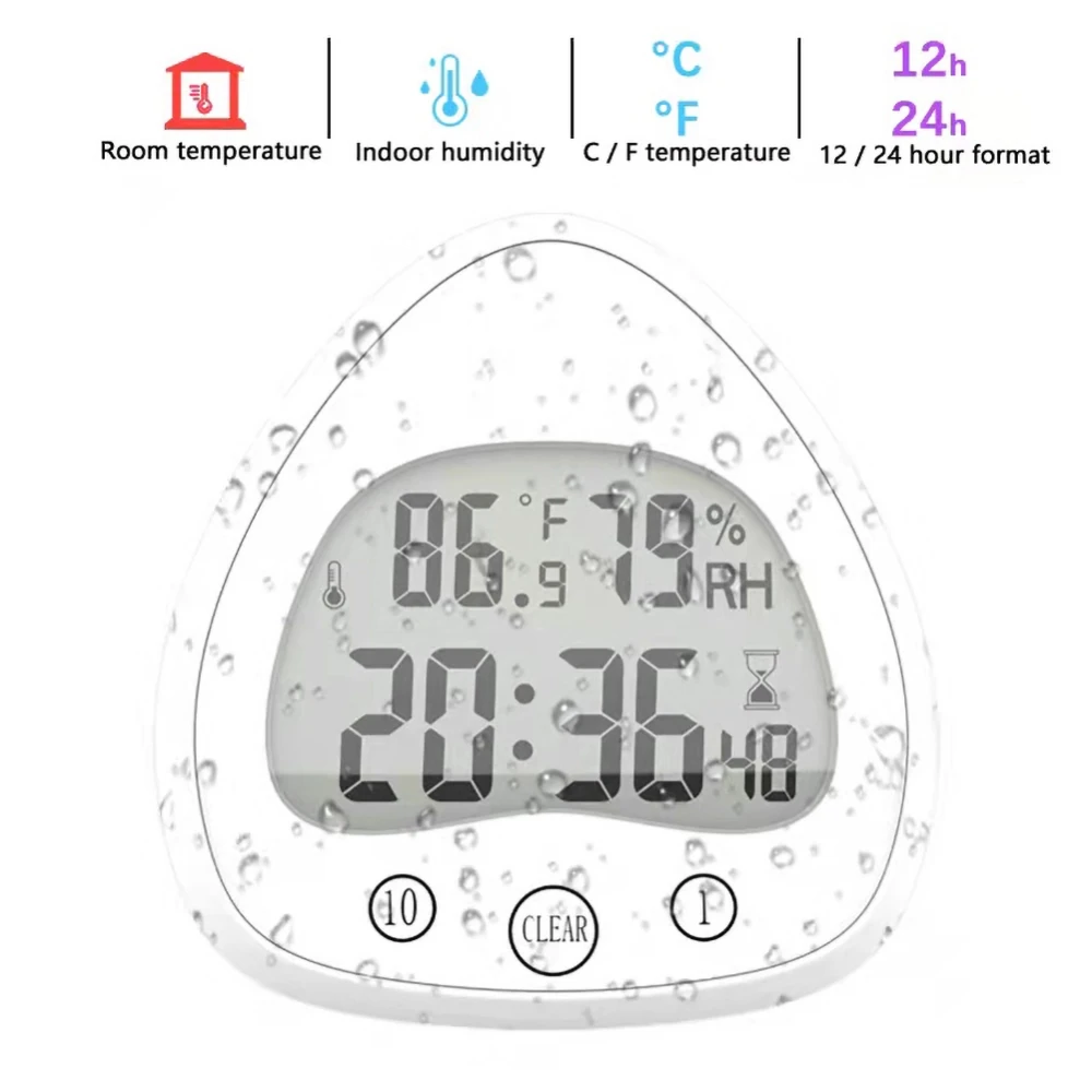 

Waterproof Digital Shower Clock Temperature Humidity Tester Alarm Clock Thermometer Hygrometer Time Date LCD Screen Detector