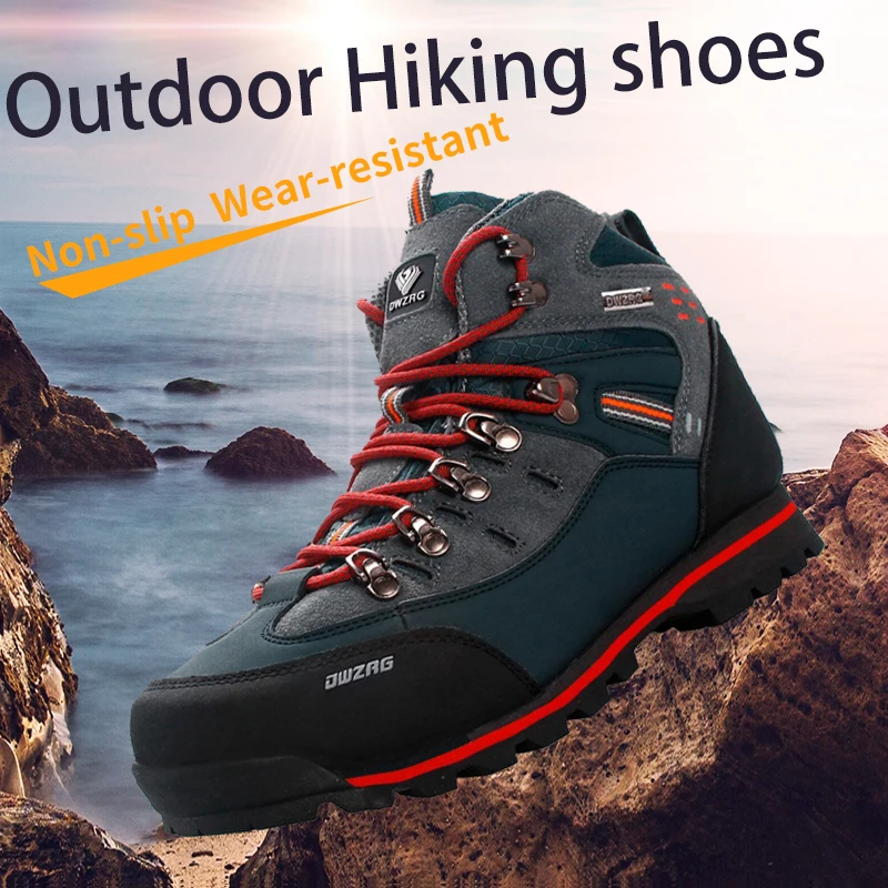

2021 Outdoor Big Size Waterproof Hiking Shoes For Men Suede Breathable Trekking Sneakers Mountain Boots Anti-Slippery Sneakers