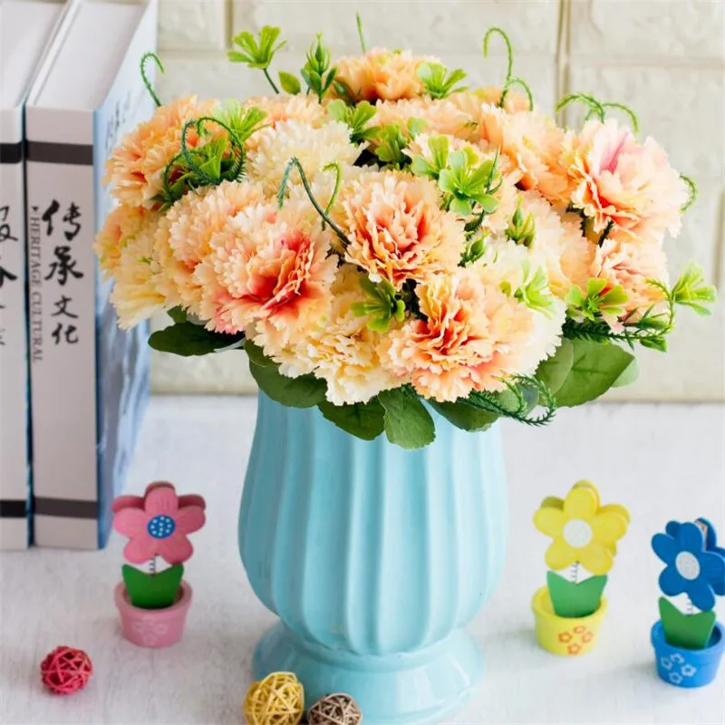 

10Pcs Fake Spring Carnation (7 stems/bunch) 12.2" Length Simulation Clove for Wedding Home Decorative Artificial Flowers