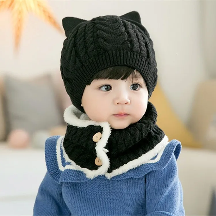 Красный цвет милый детский шарф зимняя шапка s комплект теплая вязальная шерсть