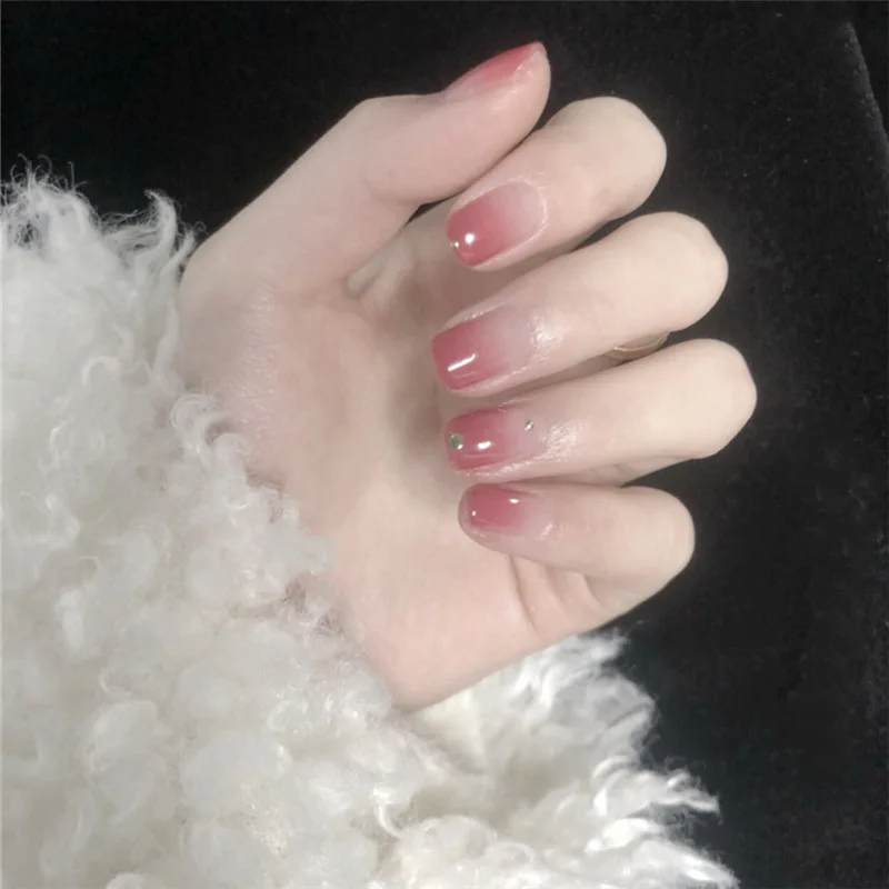 24 шт. накладные ногти с розовым градиентом блестящие стразы украшение короткая