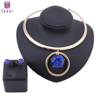 fashion crystal bib chokers necklaces for women statement metal geometric collar necklace earring jewelry set