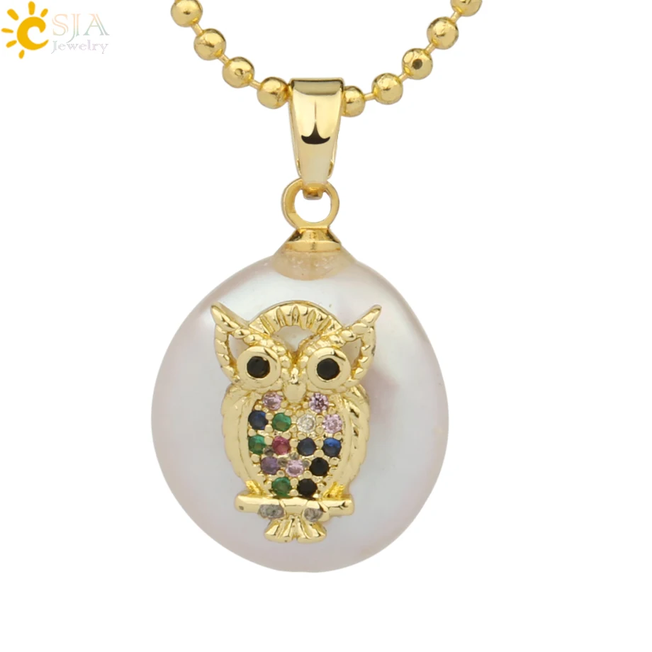 Necklace-D Csja кулон из пресноводного жемчуга крыло животное слон сова кролик растение кактус Подвески ожерелье со стразами для женщин Девушка G216 - Окраска металла: Necklace-D