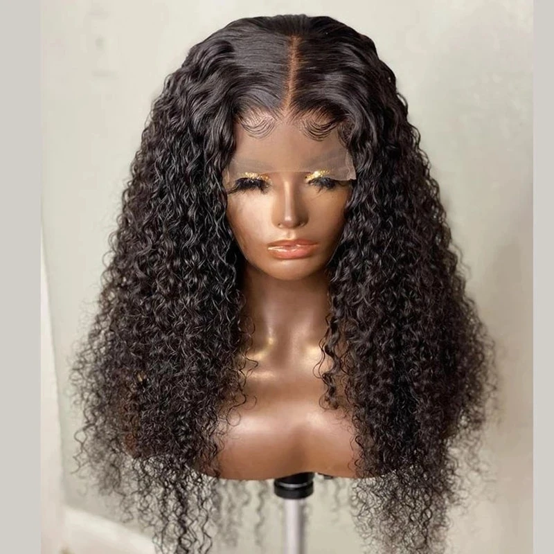 

Kinky Curly Fiber Synthetic Hair Lace Front Wig For Black Women 180% Density 26Inch Pre Plucked with Natural Hairline Glueless