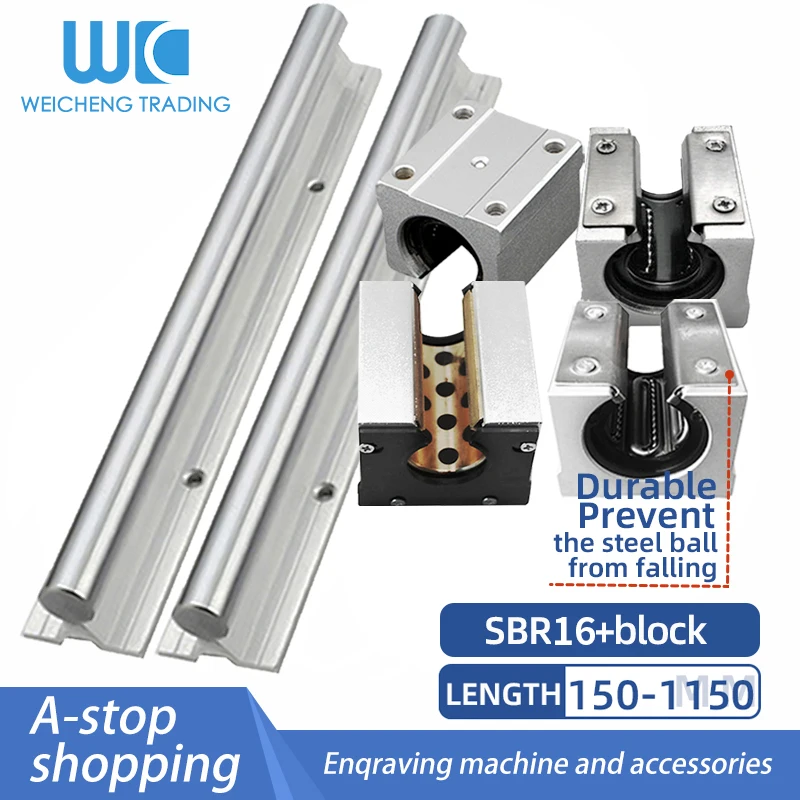 

1/2 PC SBR16 Linear Guide Rail Cylindrical Slider Bearing 1/2/4 pieces of slider with copper sleeve/steel length of 150-1150mm