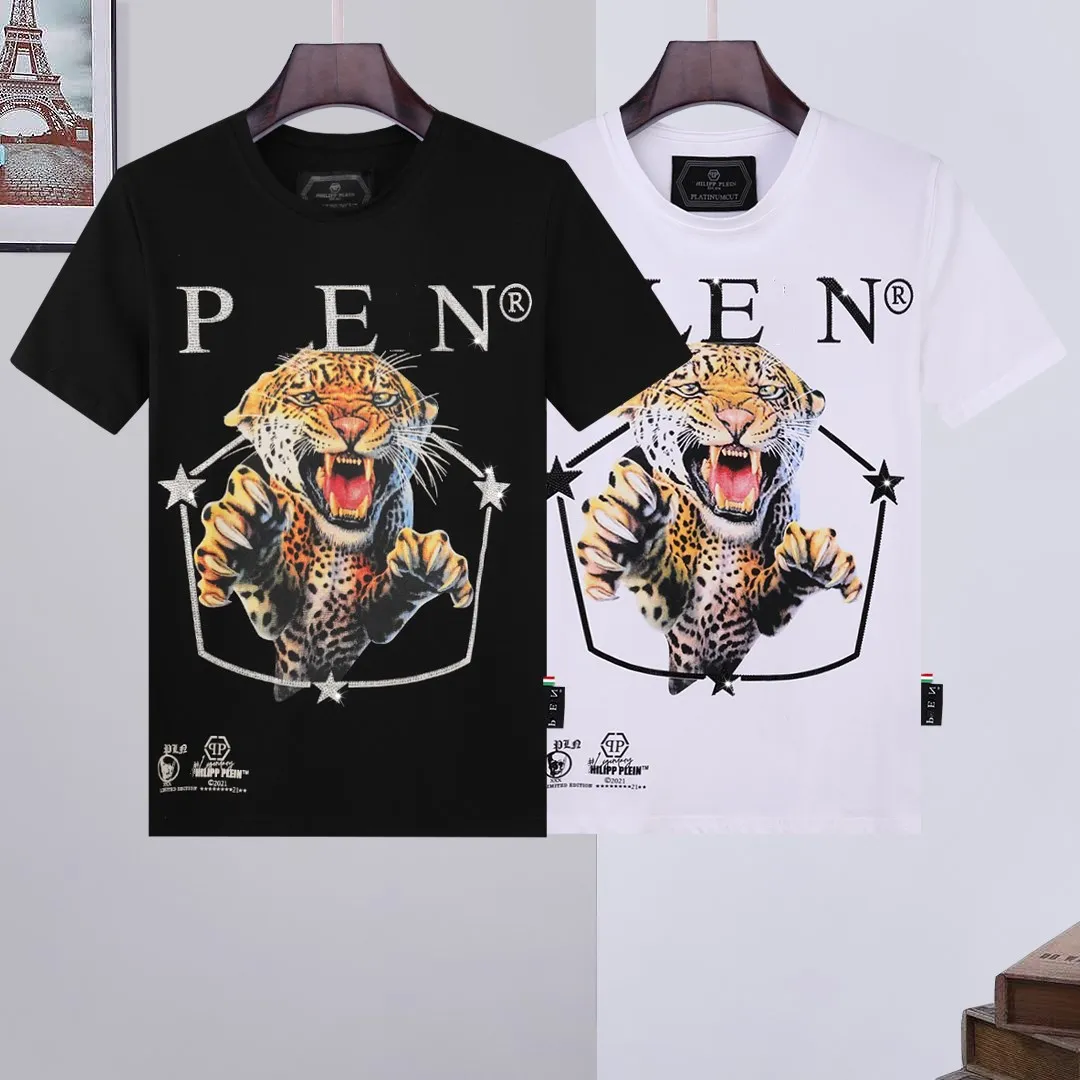 

Tide brand explosion short sleeve men's round neck T shirt domineering personality high quality PP hot drilling tiger head man