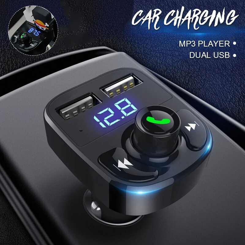 

1pc Black Car FM Transmitter Durable Hands-free Wireless Transmitters 12V 24V Multi-functional Dual USB Charger Adapter