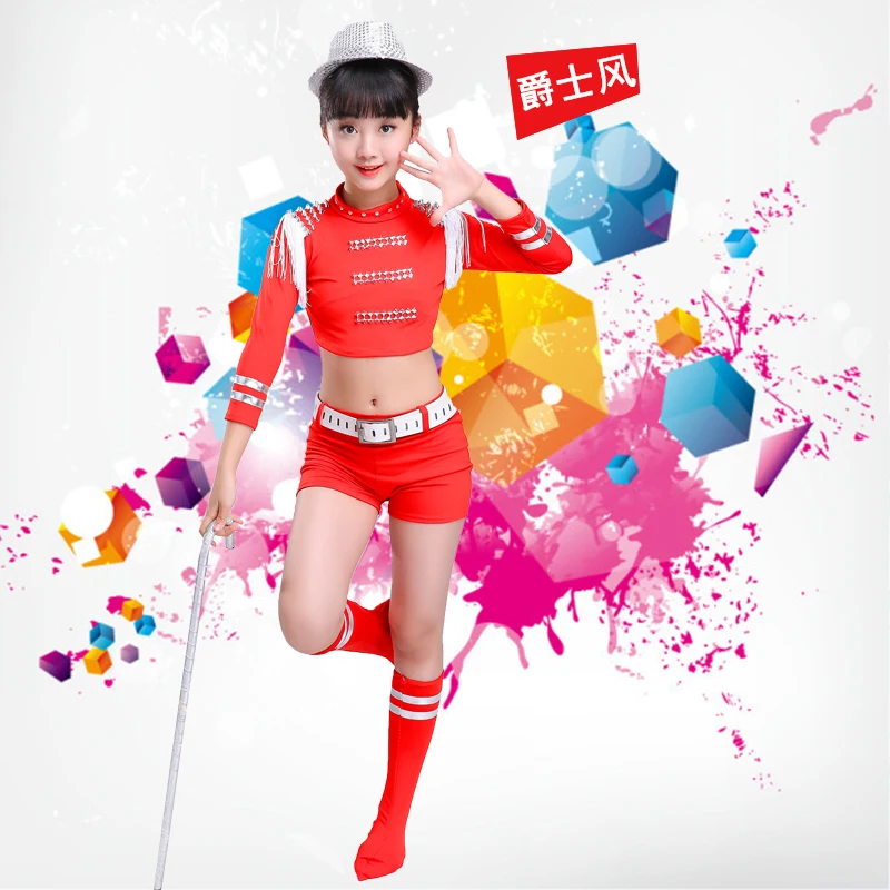 

New Children's Jazz Dance Modern Cheerleading Costumes Hip Hop Boy Girls Crop Top And Pants Sequins Performance Clothing Set