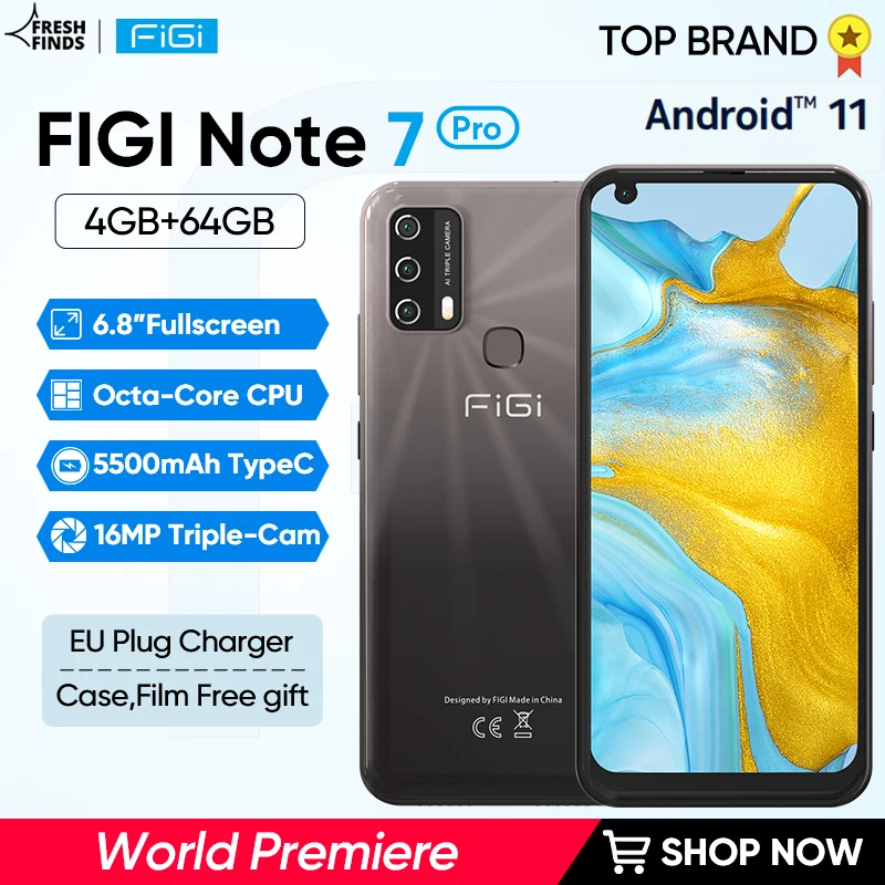 

Смартфон FIGI Note 7 Pro, 8 ядер, 5500 мАч, 6,8 дюйма, 4 + 64 ГБ, Android 11