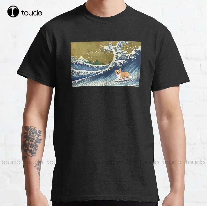 

Corgi Dog Surfing The Great Wave Classic T-Shirt Women'S Shirts Custom Aldult Teen Unisex Digital Printing Tee Shirt Xs-5Xl
