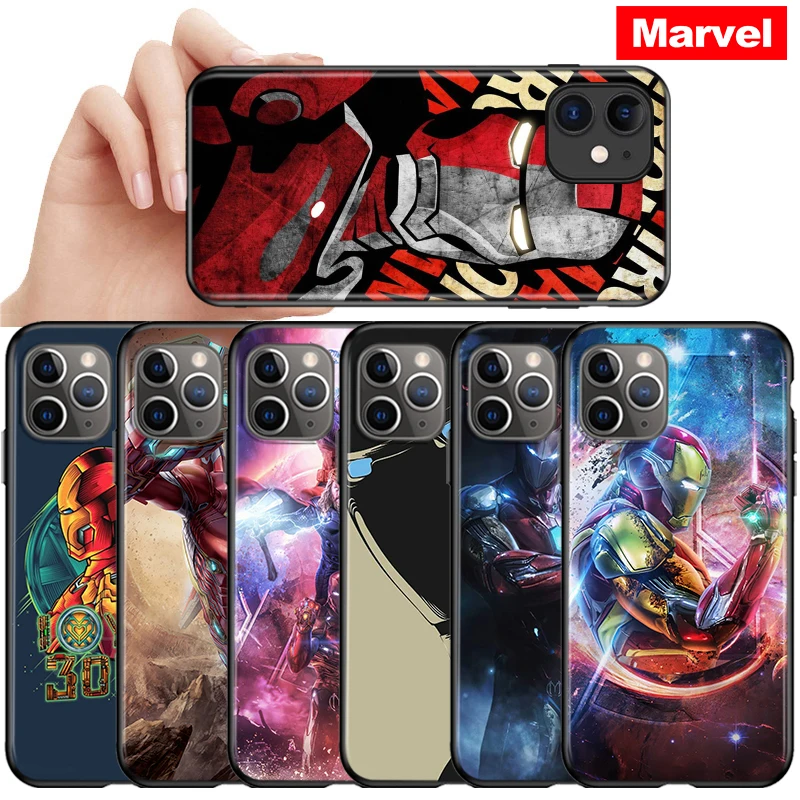 

For Apple iPhone 12 11 Pro Max mini Case Marvel Iron Man Superhero For iPhone Max XR X 8 7 6 Plus 5S SE Black Phone Case