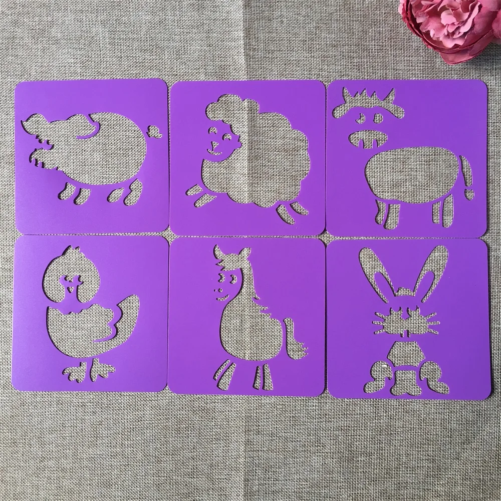 

6 шт./компл. 14*14 см Животные Овцы DIY трафареты для наслоения настенная живопись раскраска для скрапбукинга тиснильный альбом декоративный ша...