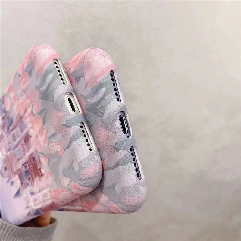 

Retro castle sweet Flowers tulips oil painting art Phone Case For iPhone 12 11 Pro Max Xr Xs Max 7 8 Plus 7Plus case Cute cover