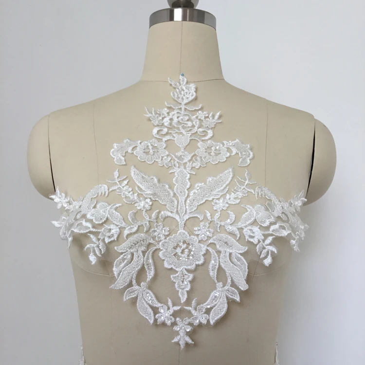White Flower Beads Embroidery Lace Fabric Applique For Wedding Dress Sewing On Accessories Patches DIY Clothing Appliques Nice! | Дом и сад