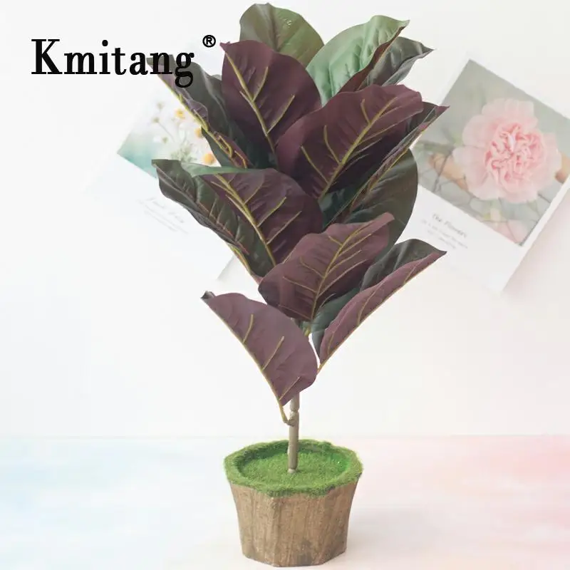 

37cm 15heads Tropical Ficus Tree Artificial Large Plants False Palm Leaves Fake Banyan Tree Branch for Home Shop Decoration