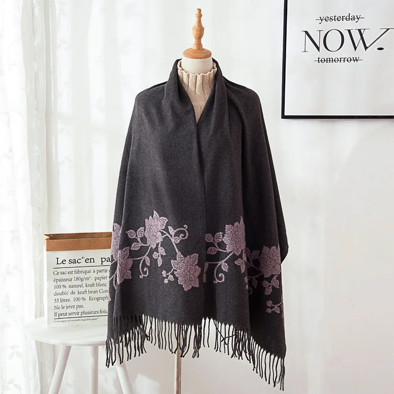 

Feminine Travel Shawl Scarf Autumn Print Cloak Winter Ethnic Style Double-sided Imitation Cashmere Keep Warm All-match Cape Lady