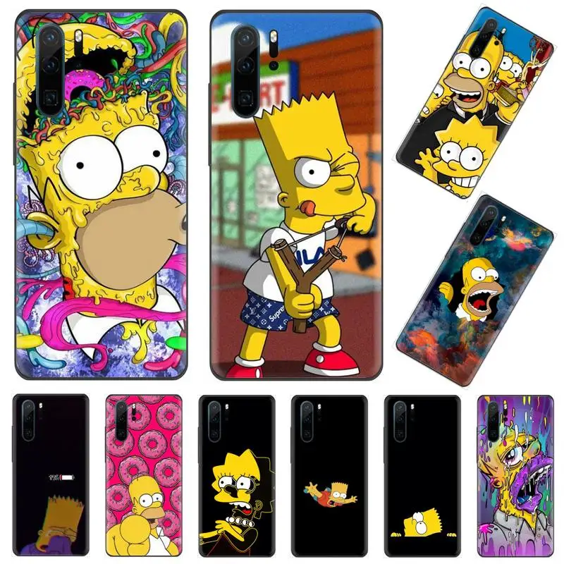 Симпсоны анимированные США черный ТПУ мягкий чехол для телефона Funda Huawei P9 P10 P20 P30
