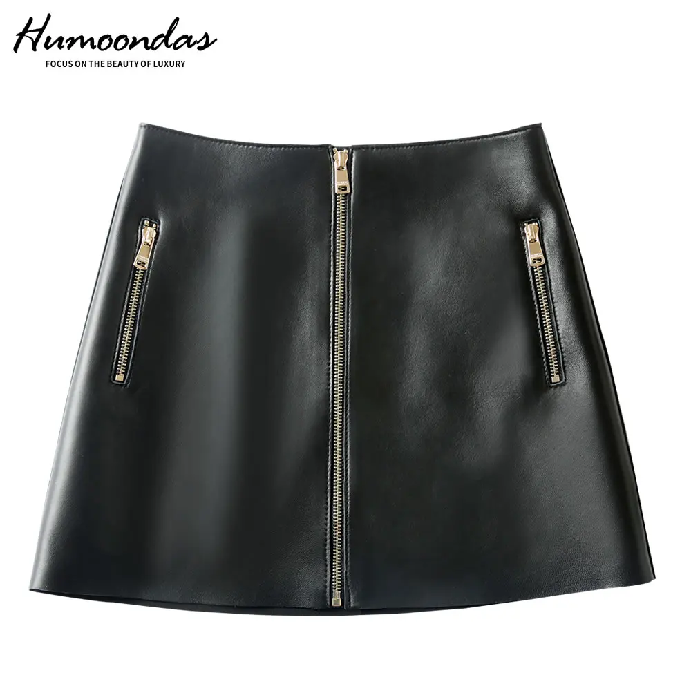 

2020 Autumn Genuine Sheepskin Leather A-Line Skirts Women Sexy Real Leather Mini Skirt Ladies Black Discount On-sale