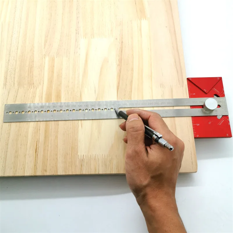 

Dividing Line Ruler Angle Ruler Multi-function Scribing Ruler T-type Hole Ruler Woodworking Scribing Mark Line Gauge