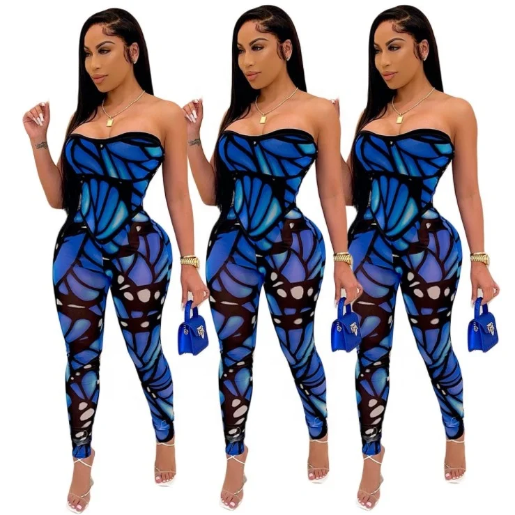 

Spring Casual Womens Bodysuits 2022 Panelled Geometric Pattern Print Jumpsuit For Women Zipper Skinny Streetwear
