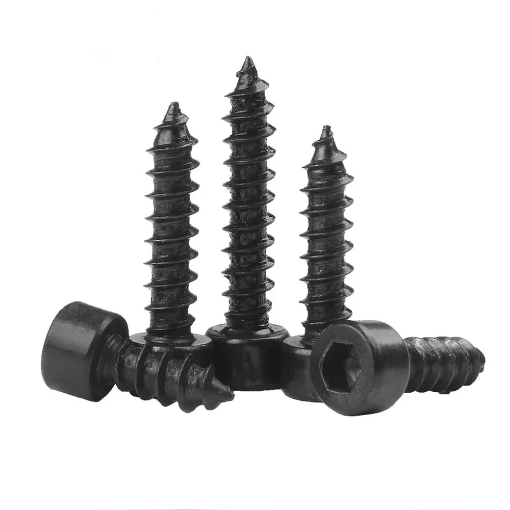 10pcs/lot M2 M2.6 M3 M3.5 M4 M5 M6 Hex Hexagon Socket Cap Head Self Tapping Screw 8.8 Grade Black Carbon Steel Allen - купить по