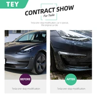 tey 2021 front fog trim for tesla model 3 model y abs carbon fibre black car styling auto accessories for all tesla model3
