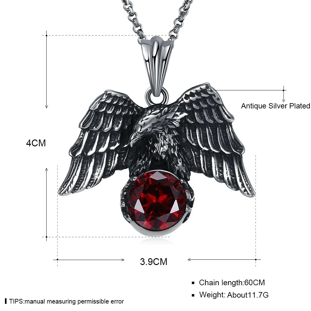 

The Ancient Maya Hiphop Black Gun Color Necklace Eagle with Red Stone for Men Party Gift Sweater Necklace GMYN080