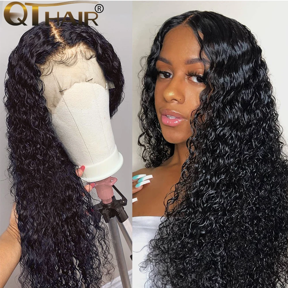QT Hair 13x4 Lace Transparent  Wig for Black Women Remy Brazilian Kinky Curly Pre Plucked with Baby Hair 180 Density 10-32 Inch